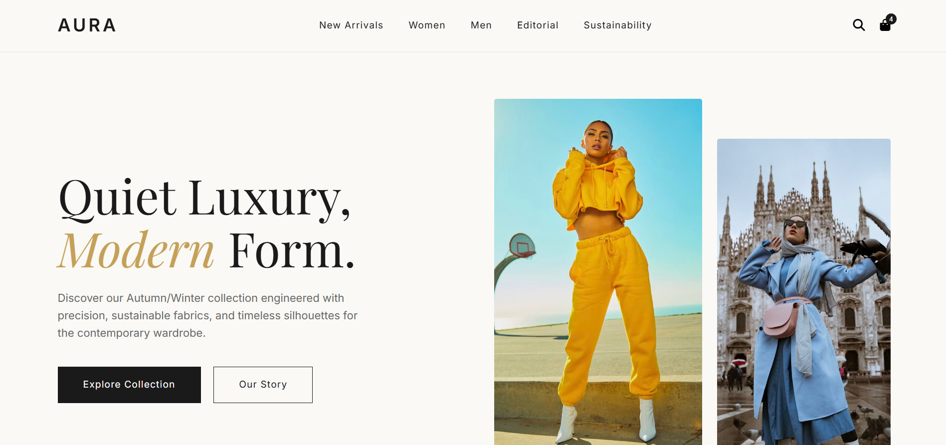 E-commerce landing page interface